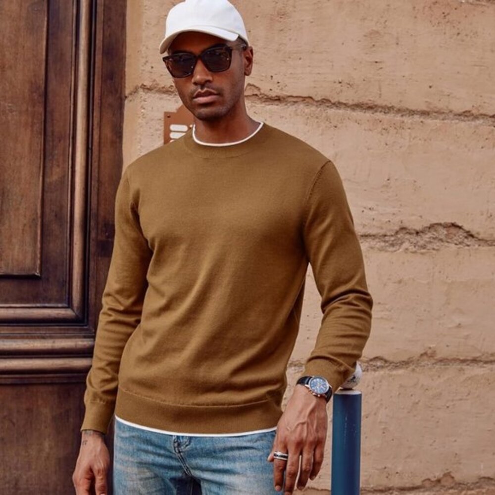 Mens Crewneck Dress Sweater Slim Fit Lightweight Wool Blend Knitted Sweaters
